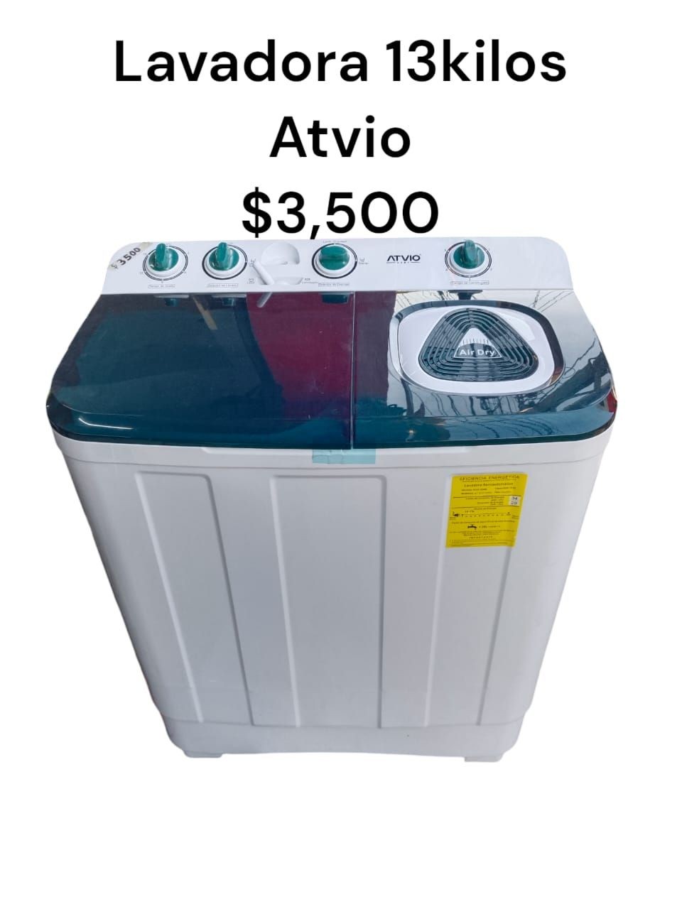 Lavadora atvio con sentrifugadora color blanco de 13 kilos
