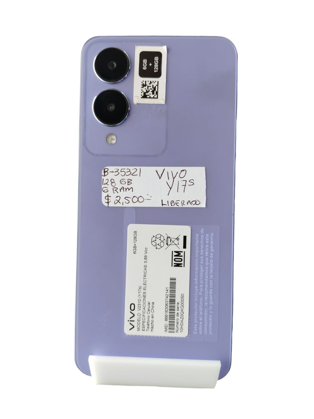 celular marca vivo y17s color morado