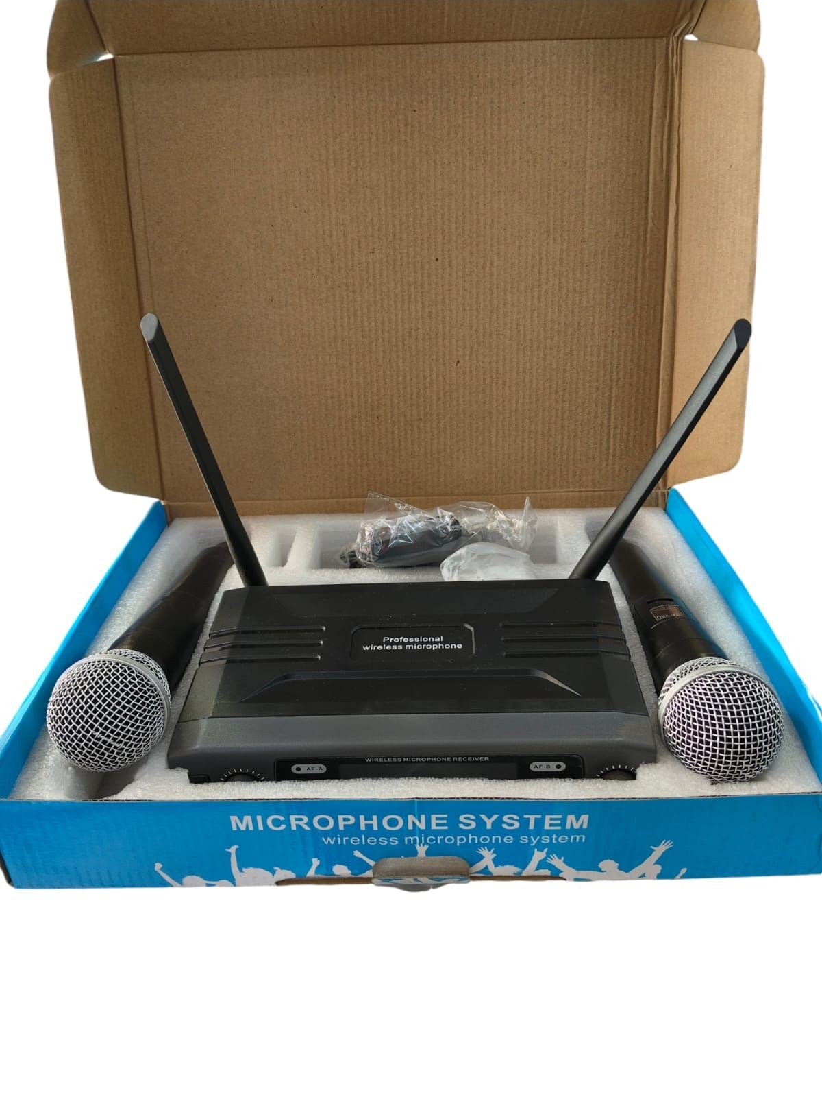 par de microfonos inalambricos con receptor y cablesnuevo en caja